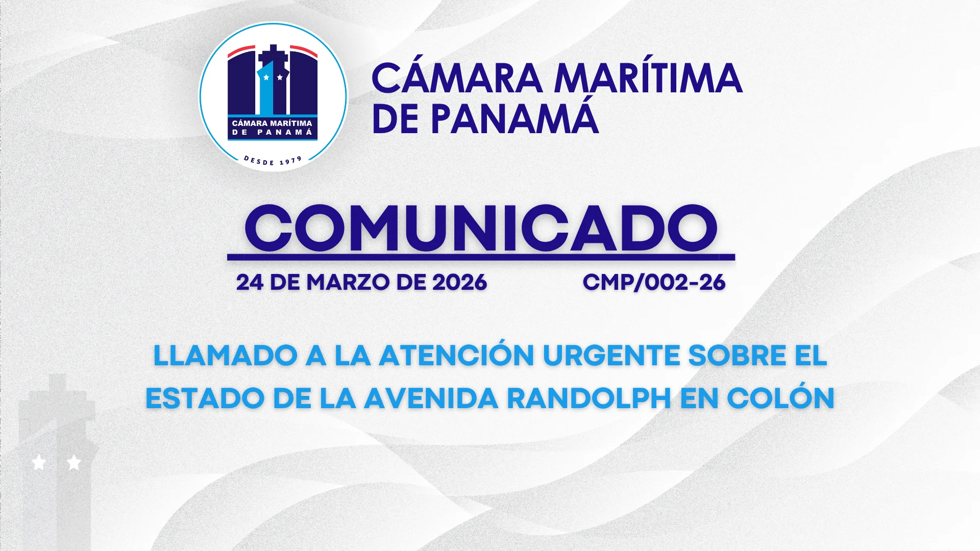 Comunicado por el estado actual de la Avenida Randolph en Colón.