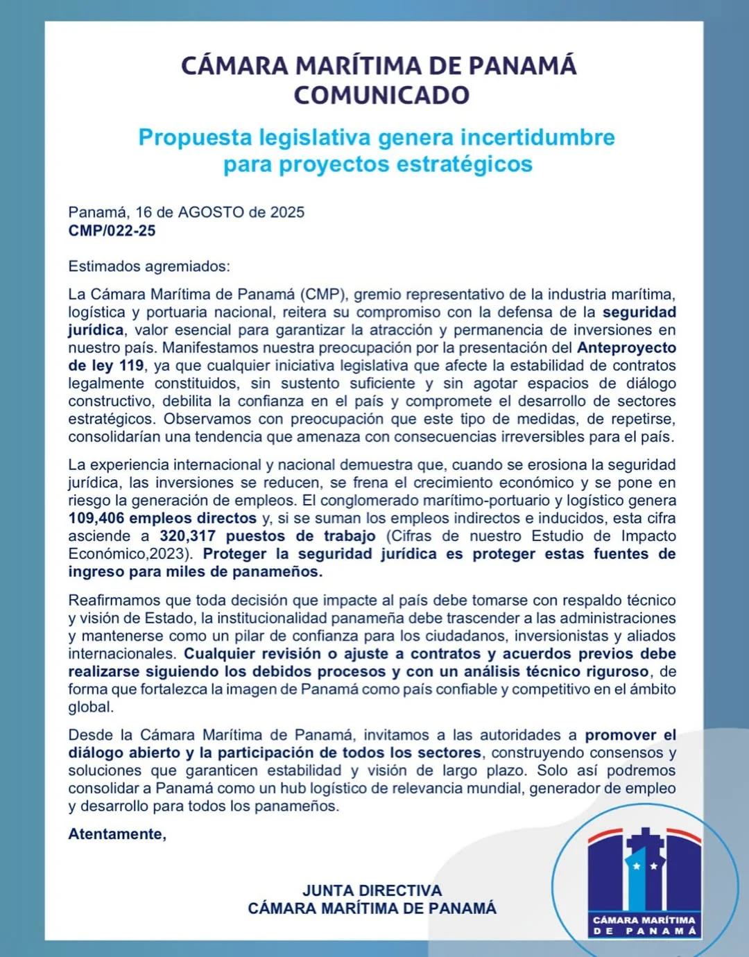 CMP advierte sobre incertidumbre para proyectos estratégicos del país