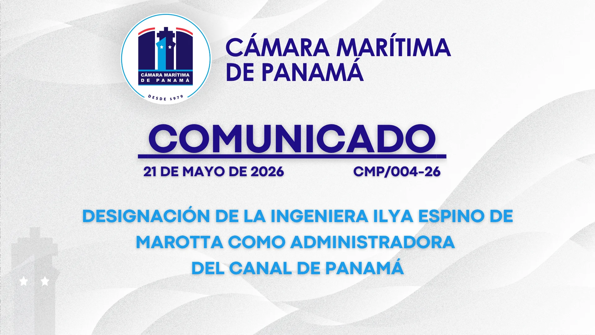 CMP reconoce designación de Ilya Espino de Marotta en el Canal de Panamá